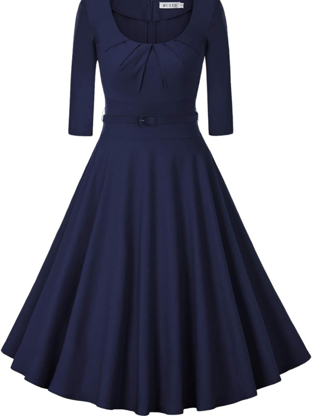 50’s style Retro Navy Scoop-Neck Belted Midi Dress S